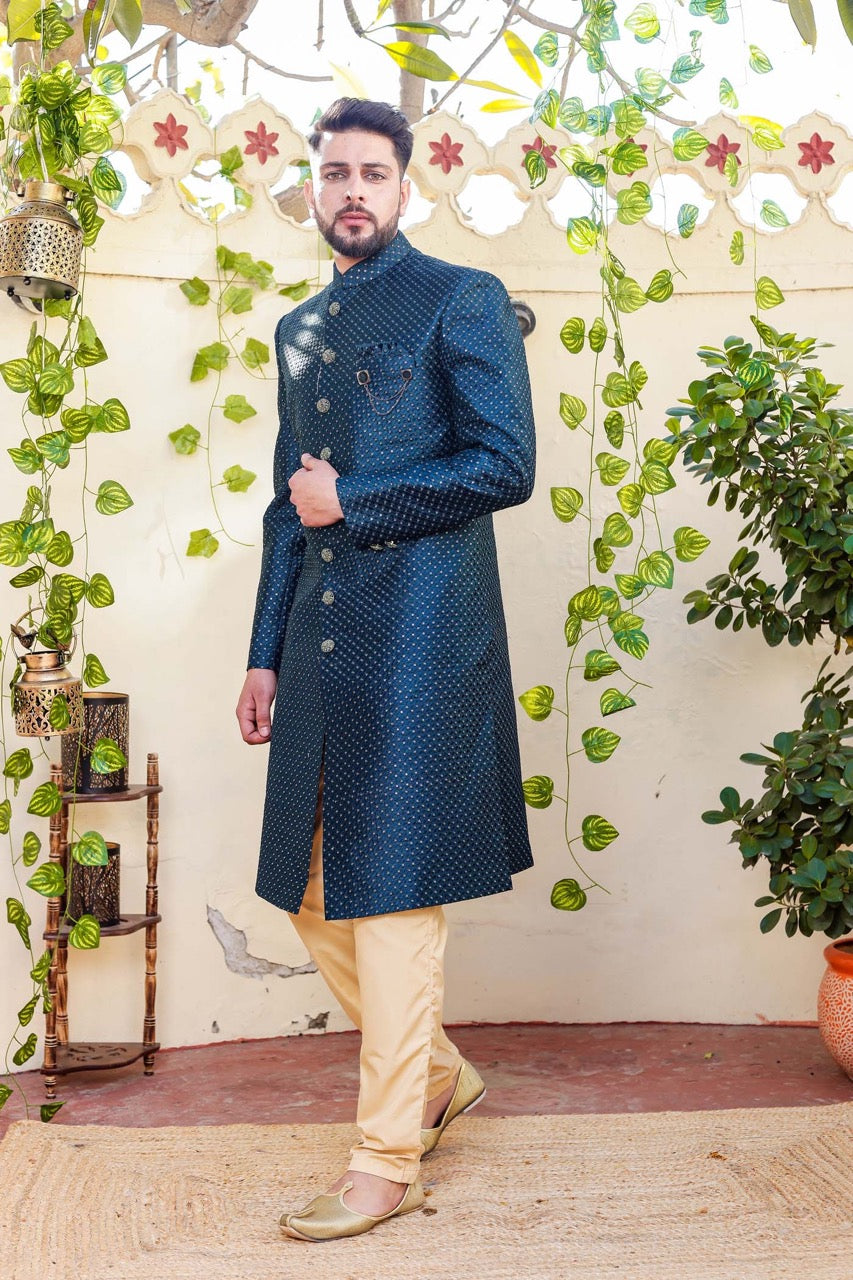 Teal sherwani on sale