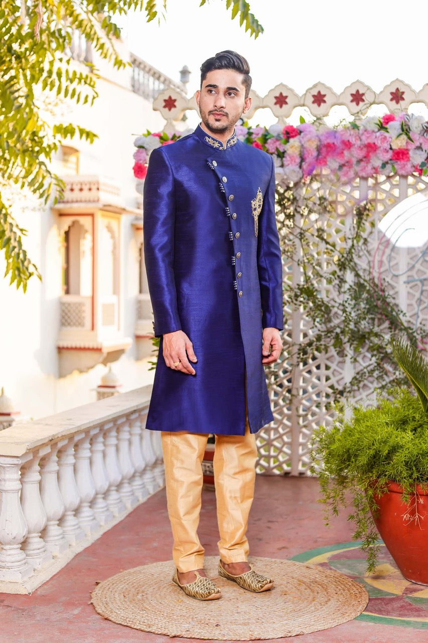 Royal blue 2025 indo western sherwani