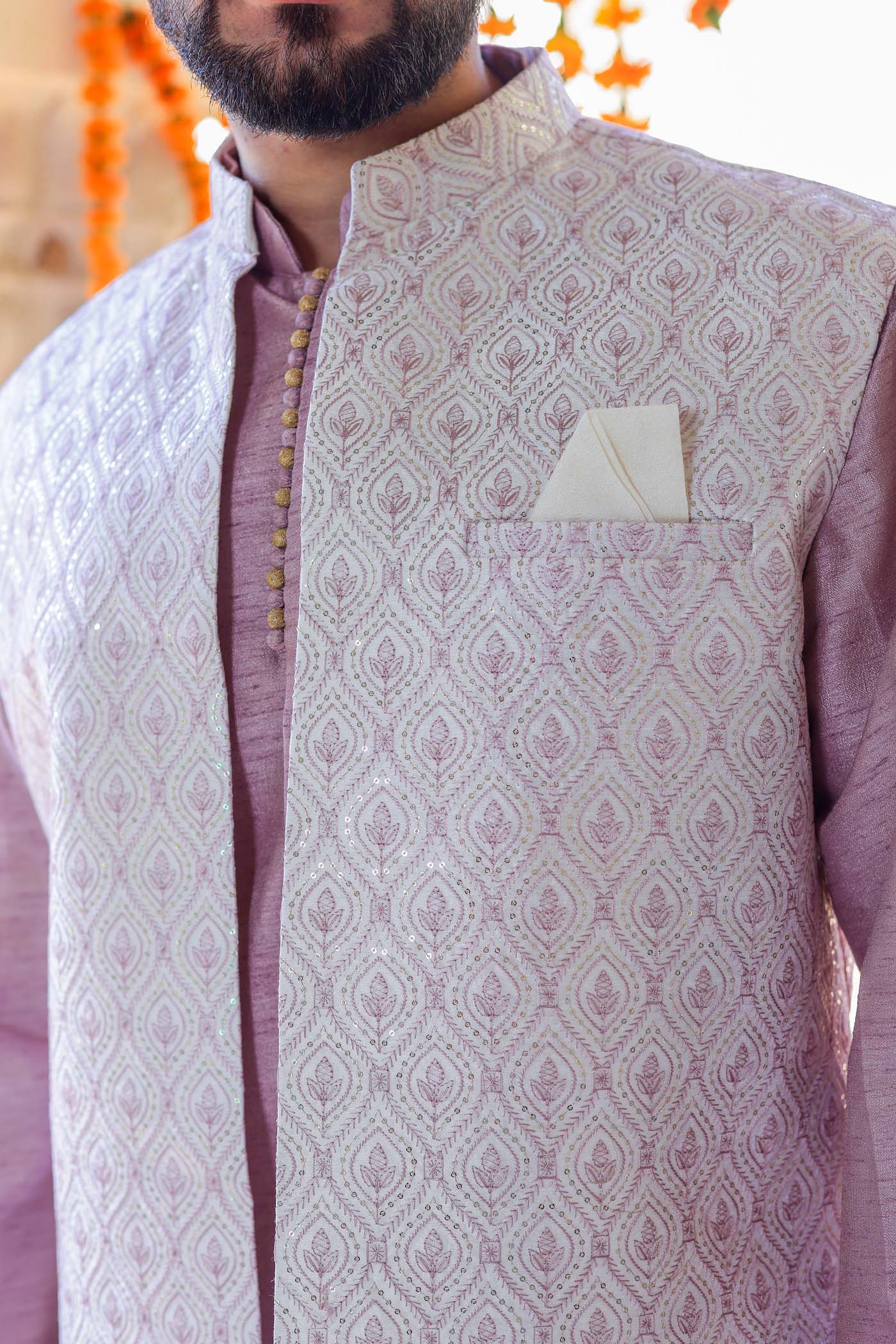 Lilac Open Jacket style Indo-Western Suit.