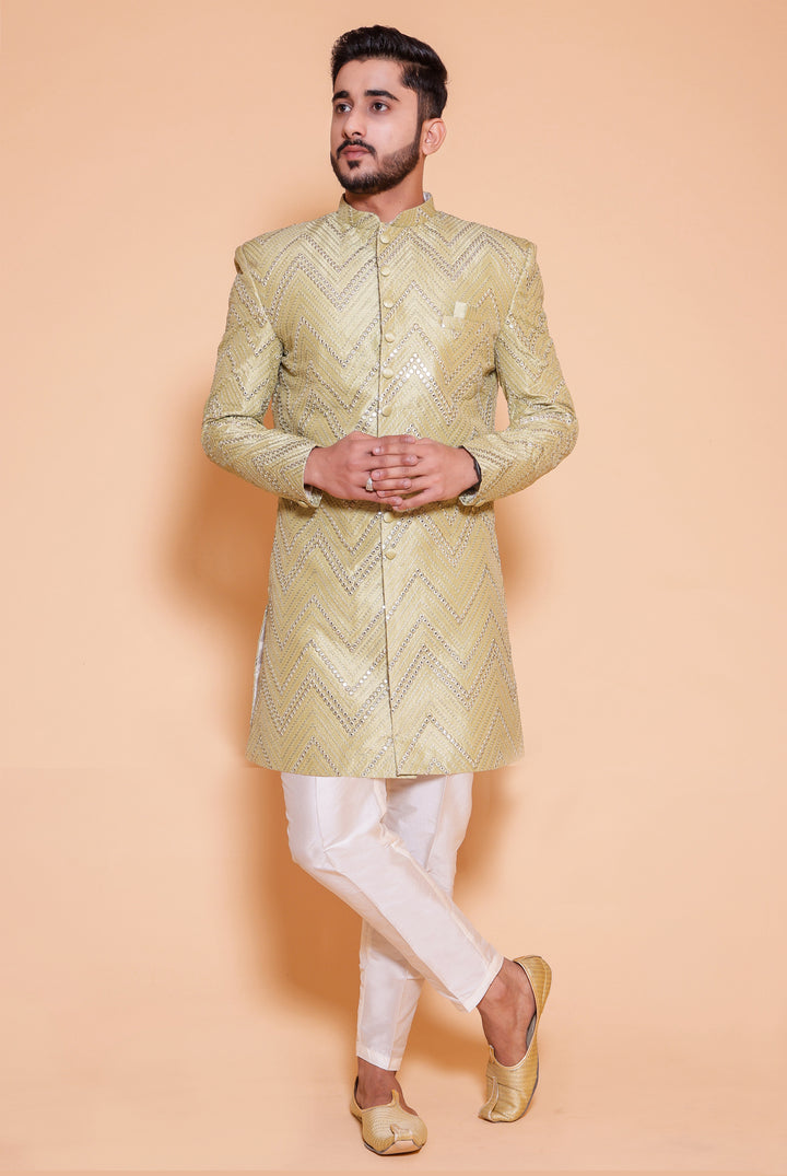 Indo-western suit with thread and mirror-Mint