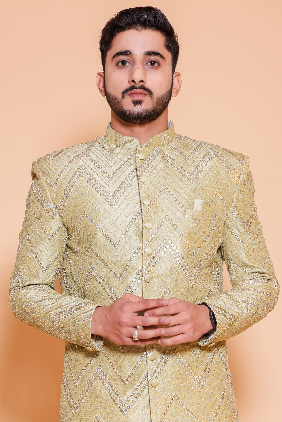 Indo-western suit with thread and mirror-Mint